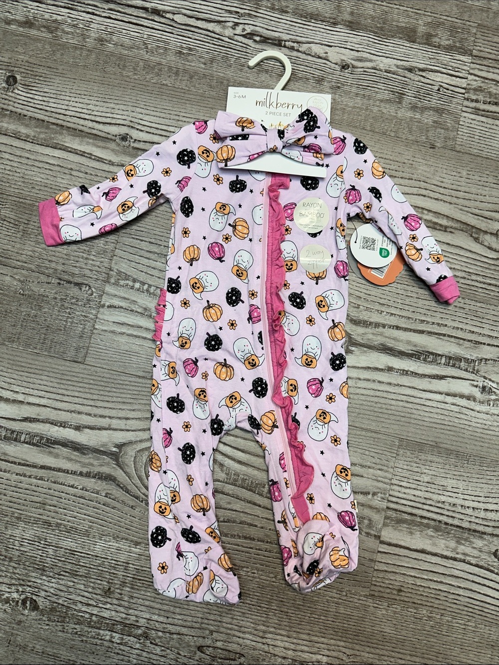 Milkberry Pink Pumpkin & Ghost Footed One-Piece 3-6 Months